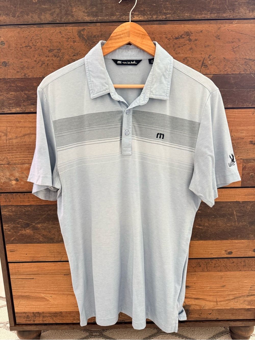 Travis Mathew Men's Light Blue Striped Golf Polo